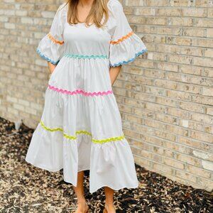 Entro White Maxi Dress with Colorful Accents